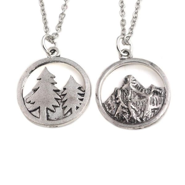 

wholesale himalayas mountain christmas tree necklace pendant vintage metal round mountain tree necklaces jewelry for women gifts, Silver