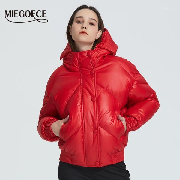 

miegofce 2020 new design winter coat women's jacket insulated cut waist length with pockets casual parka stand collar hooded1, Black