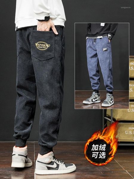 

plus velvet thicken casual pants men autumn winter baggy fashion corduroy sweatpants los hombres conjuntos men clothing bc50xxk1, Black