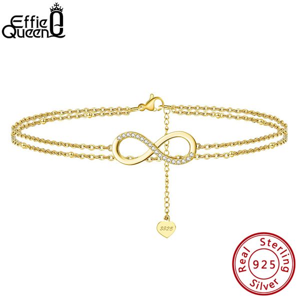 

effie queen layered infinity & satellite chain anklet 925 sterling silver gold plated simple women beach foot jewelry chain sa16, Red;blue
