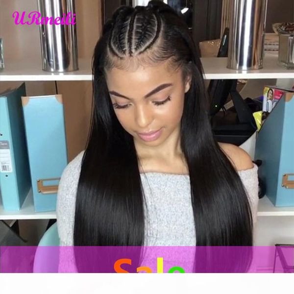 

urmeili human hair wigs for black women 13*4 lace front wig pre plucked with baby hair peruvian unprocessed remy straight hair 150% density, Black;brown