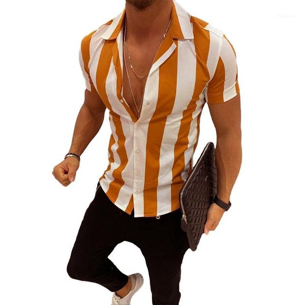 

new 2019 summer men shirts plus size -3xl striped turn down collar shirt casual male short sleeve button slim fit shirt1, White;black