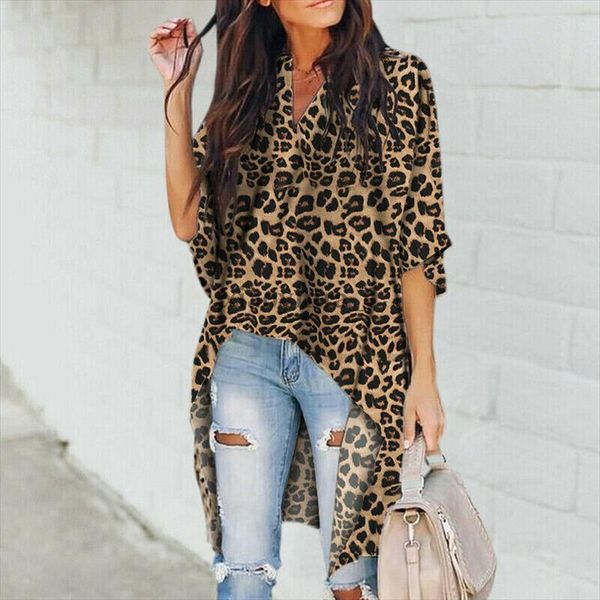 

2019 women ladies summer leopard print chiffon half sleeve casual shirt blouse women blouse femme camisas mujer, Gray
