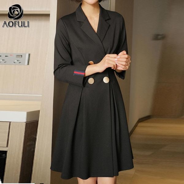 

3xl 4xl 5xl black trench dress fashion ladies plus size notched collar double-breasted long sleeve formal dresses a2277, Tan;black