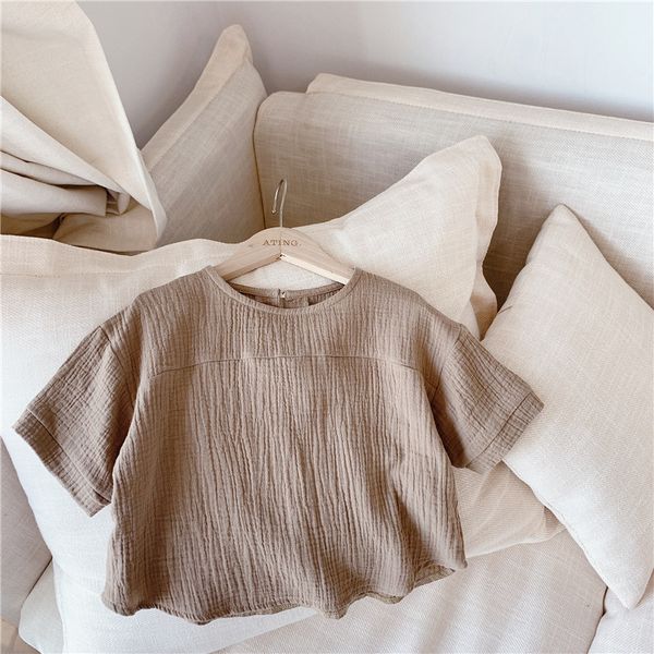 

summer solid color cotton yarn loose for girls half sleeve oversized blouses y200704, White;black