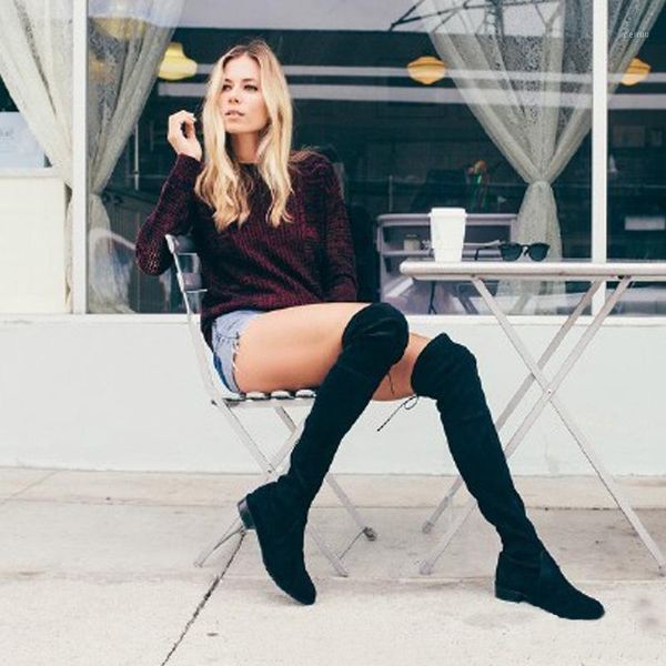 

boots 2021 women's shoes over knee boots, inner heightening shoes, low heel elastic boots1, Black