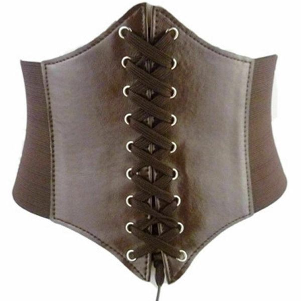 

fashion women vintage rivet elastic buckle wide waist cinch dress waistband pu leather corset belts, Black;brown