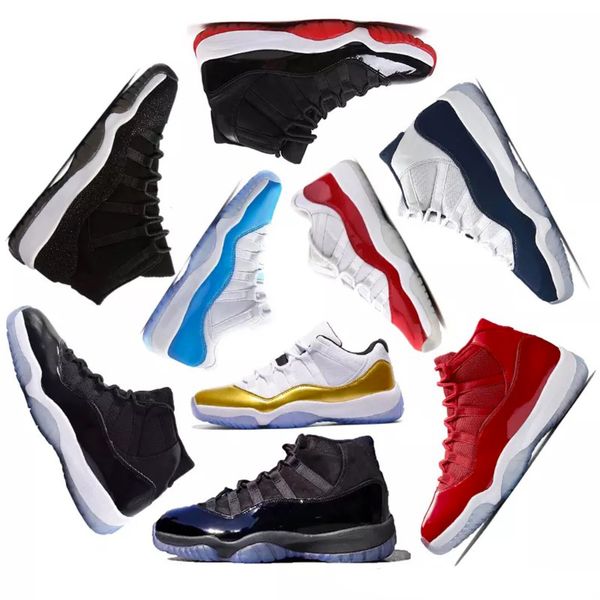 

11 11s basketball shoes high low space jam men women gold platinum air concord 23 45 midnight navy bred j11 sneakers, White;red