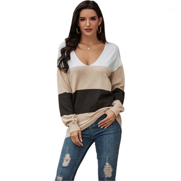 

sweater fashion trend colorblock loose knitting designer autumn female casual long sleeve sweaters clothing women v-neck lazy, White;black