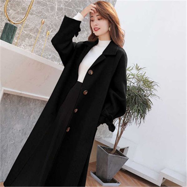 

fashion women's 2020 autumn female coats with belt casual loose women woolen clothing ladies long jackets n630, Black