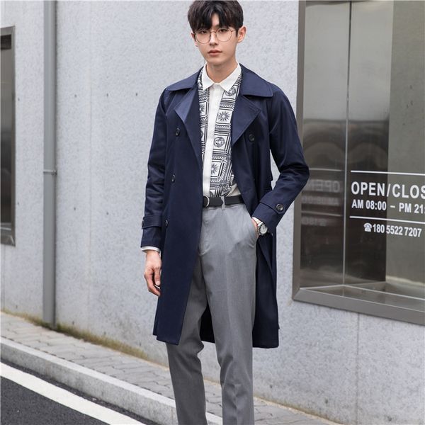 

trench windbreaker medium length loose korean fashion handsome spring and autumn casual coat men's, Tan;black