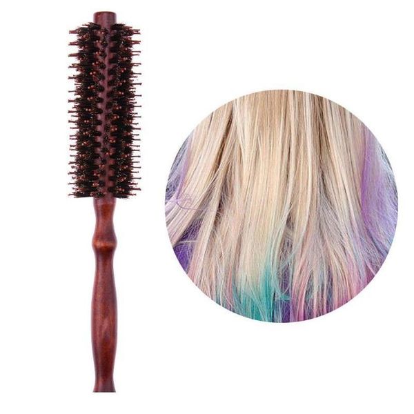 

professional round comb hair massage comb gourd roll pear-head natural wood bristle hair brush sqcoss, Silver