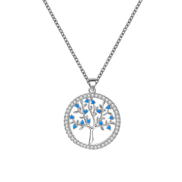 

pendant necklaces silvery round tree of life for women chokers white blue crystal design fashion jewelry gift 2021 high quality, Silver