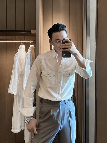 

daio ethan korean long sleeve shirt men's cotton solid color fashion casual double pocket work clothes uk