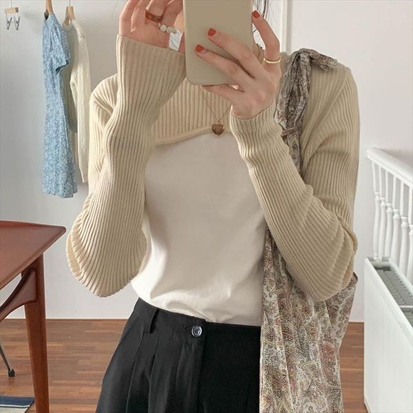 

5 colors 2020 korean style autumn soild color knitted sweaters womens short pullovers long sleeve x1502, White;black