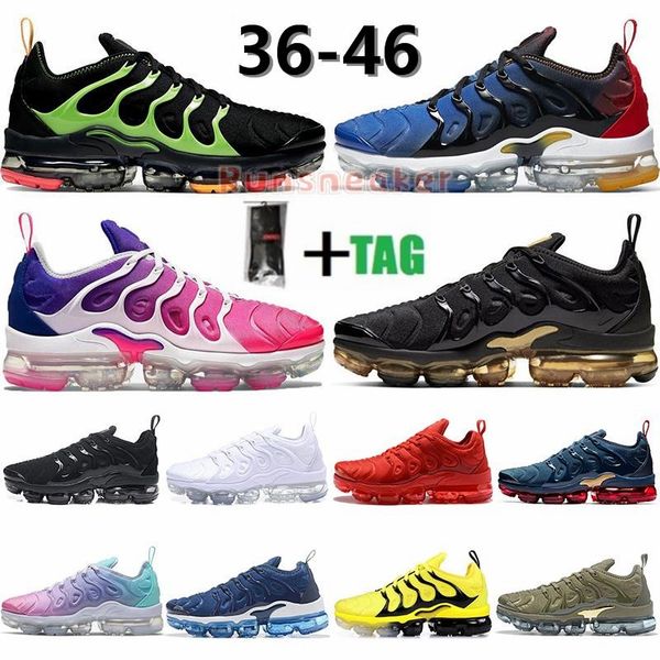 

eur 36-46 tn plus running shoes for men women black electric green metallic gold triple white black ash man sports sneakers trainers