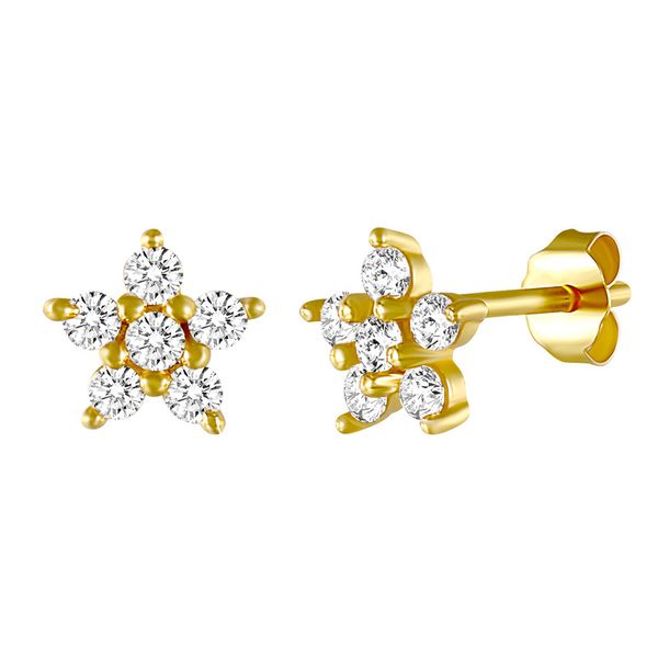 

februaryfrost brand designer 100% 925 sterling silver small five-pointed star cz stud earrings for women fashion designer women lovely earri, Golden;silver