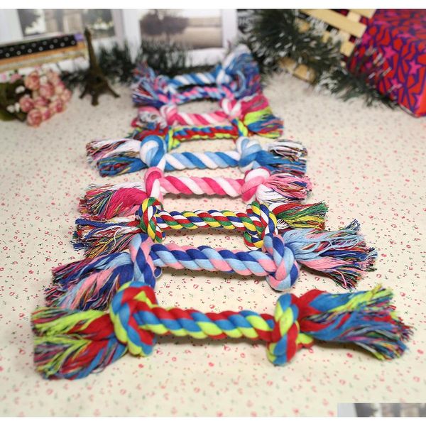

pets dog cotton chews knot toys colorful durable braided bone rope 18cm *5cm dog cat toys 3hrez