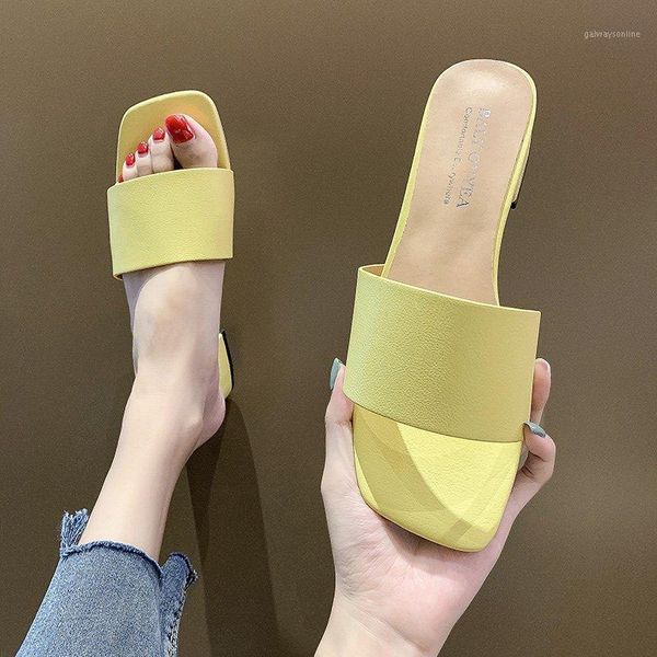 

slippers rimocy solid color leather summer women open toe casual low heels shoes woman comfortable outdoor beach slides female1, Black