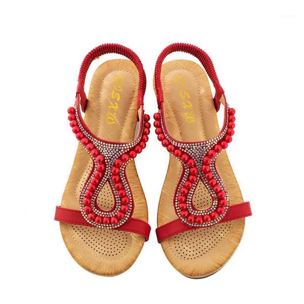 

7 colors fashion diamond beads ladies sandals summer gladiator party wedding comfort wedges shoes women med heels rome sandalias1, Black