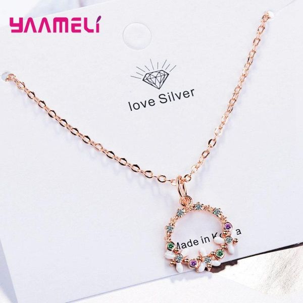 

925 sterling silver round garland flower pendant chain necklace for women engagement gift colorful cubic zirconia jewelry