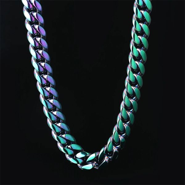 

rainbow miami cuban link chain hiphop stainless steel cuban chain jewelry hip hop cuban link chain necklace t200821, Silver