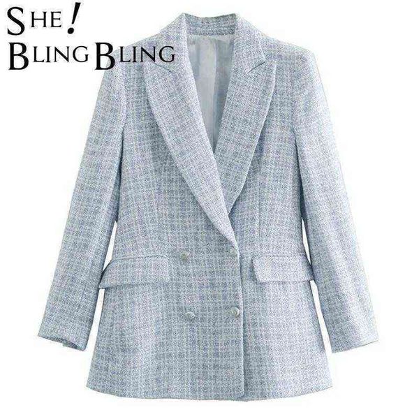 

nxy women's suit sheblingbling for light blue women 2022 chic double breasted blazers jacket overwear office dame jas plate 22 1222, White;black
