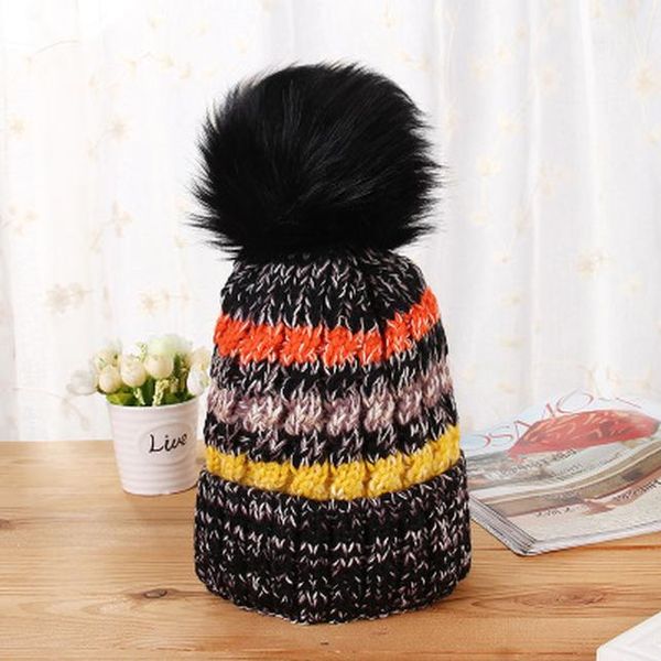 

2017 real mink pom poms wool rabbit fur super warmth knitted hat skullies winter hat for women girls hat feminino beanies jlldhf xjfshop, Black;white