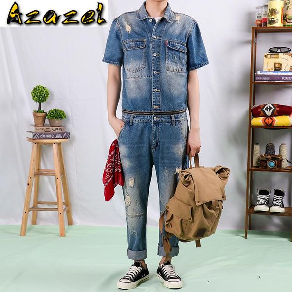 

2020 new retro brand fashion detachable men denim jumpsuit male one-piece suit men jeans men's denim overalls -2xl, Blue