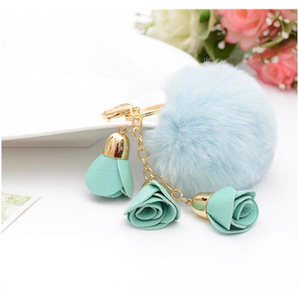 

rose fur pom keychain rabbit fur ball key chians fur keyring porte clef llavers key chain for bag charm eh765 f jllpyx, Silver