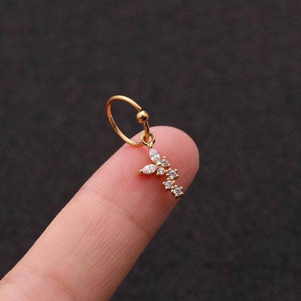 

hoop & huggie 1 pcs micro pave cz mini butterfly star charm ear cartilage cuff clip earring trendy gold color steel piercing circle, Golden;silver