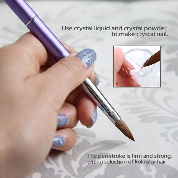 

angnya 1pcs nail art kolinsky sable acrylic brush pen 8# purple metal handle uv gel polish diy painting drawing manicure tools