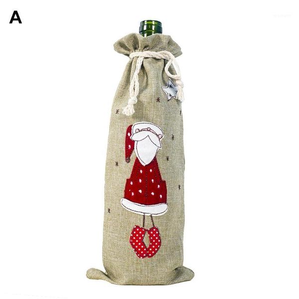 

gift wrap 2021 christmas linen drawstring red wine bottle cover santa clause champagne bag holiday party decor1