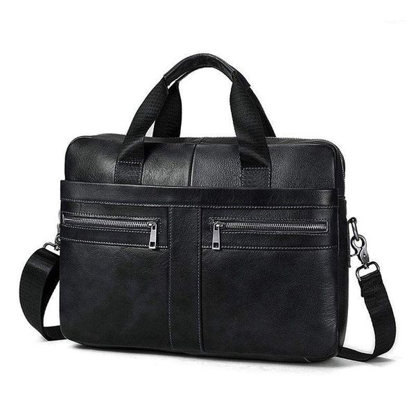 

14 inch genuine leather handbag briefcase lapdocument holder men business women1