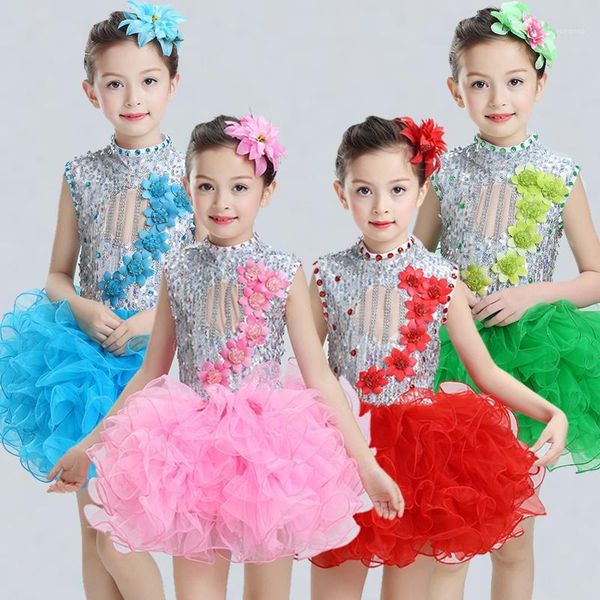 

modern kids dance costumes for kids sequins tutu dance dress for girls salsa dancing dress girls dancewear1, Black;red