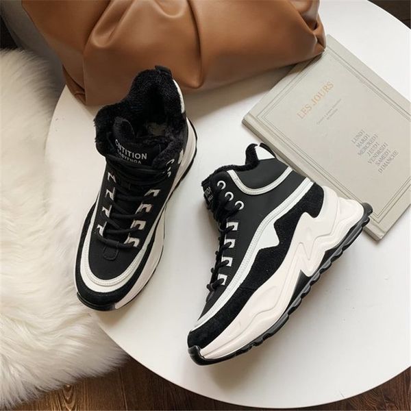 

2021 new winter comfortable warm skin snowboots white women work high casual of rubber shoes 6cm boots ea4f, Black