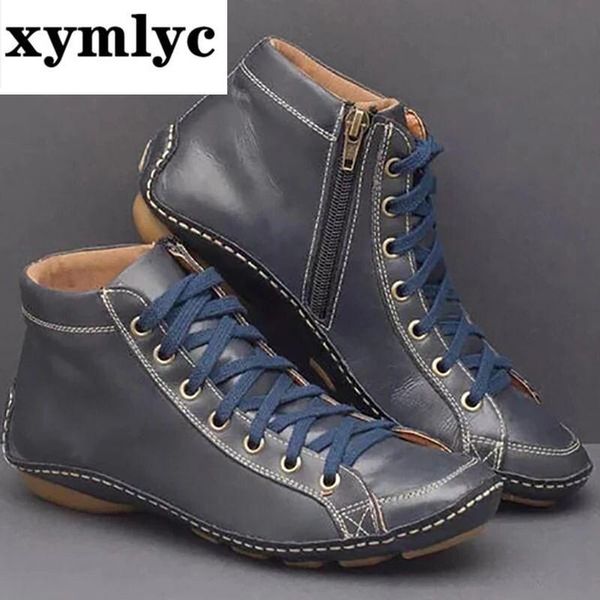 

boots woman shoes female botas mujer women winter cotton warm flat cross lace up ankle vintage ladieswomen short boot, Black