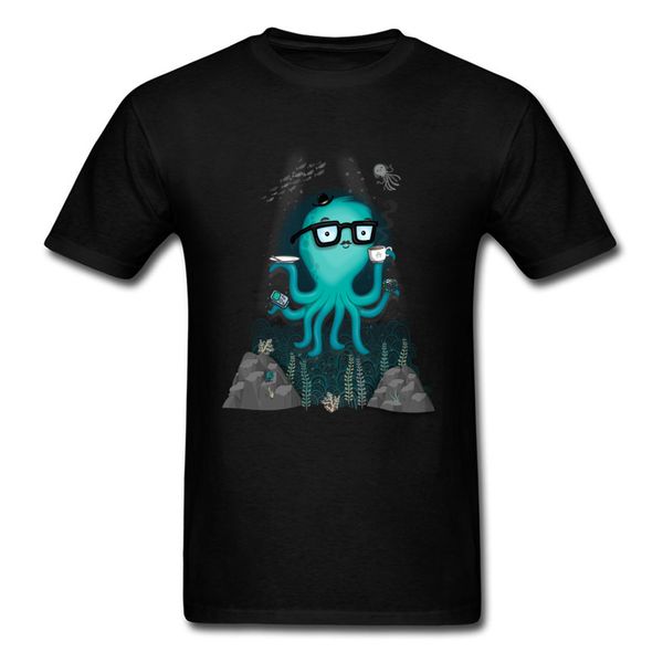 

nerd octopus 2018 забавный мультфильм тенниска deep sea geek summer black тенниска интересный vintage comic печатный вид спорта с капюшоном
