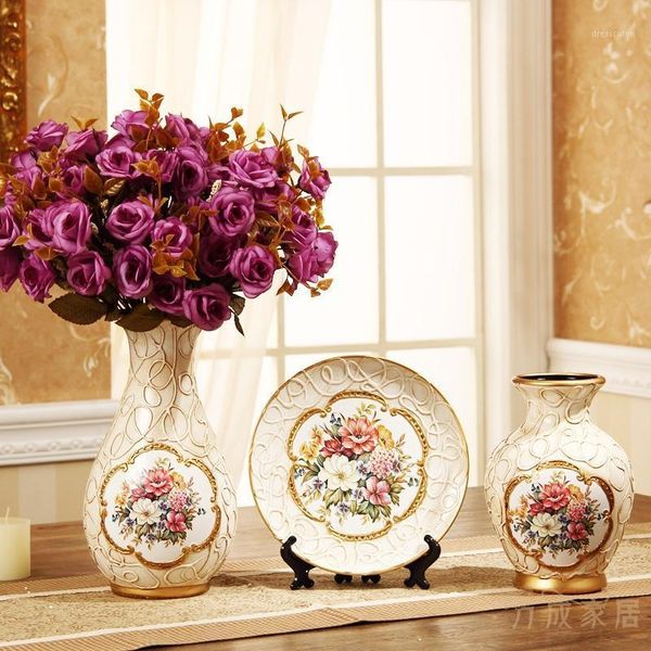 

three sets of luxury european style ceramic vase home furnishing jewelry ornaments floral wedding gift room1