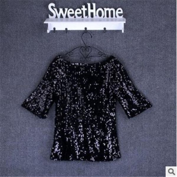 

gnhhz 2019 summer new t-shirt sequined sequins sequinssequins women's loose 2019 summer new mid-sleeve sequined mid-sleeve sequinssequi, White