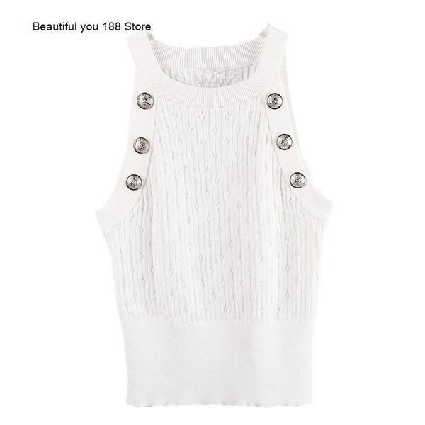 

spring and summer new knitted small high waist bottom ice silk knitwear women wear suspender vest fashion, White