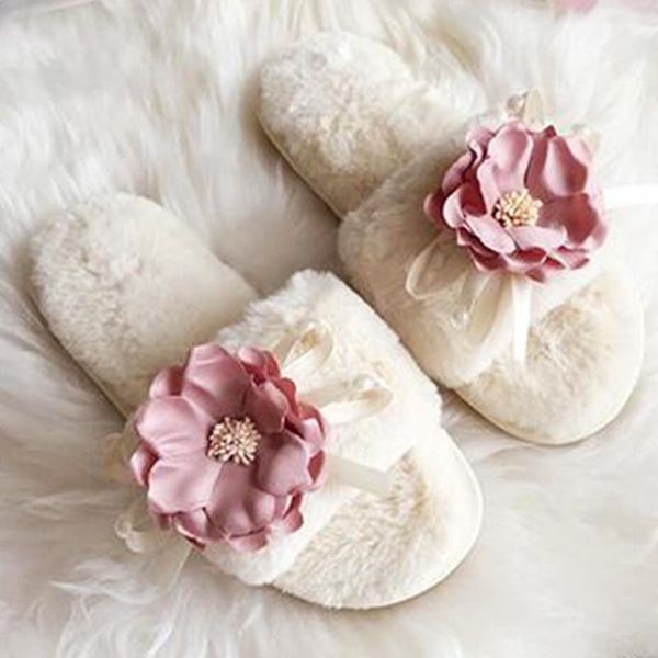 

slippers fashion flowers plush women cotton slip on warm shoes casual flats home xx3081, Black