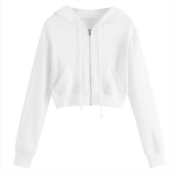 

women sweatshirt hoodie cropped zip solid spring long sleeve casual pullover 2020 plus size jacket streetwear korean clothes, Black