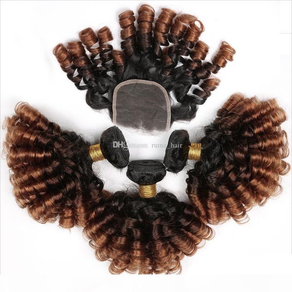 

human hair weaves with lace closure 1b 4 27 brown blonde romantic curly lace closure with bundles human hair weaves malaysian virgin hair, Black;brown