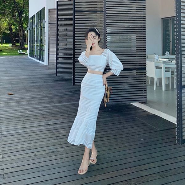 

zhixun french platycodon grandiflorum skirt holiday 2020 summer and autumn navel short sleeve high waist lace-up set holiday skirt cuz8v, Gray