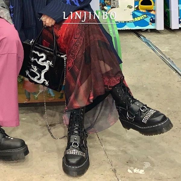 

2020 autumn rivet strap short boots women black platform increase 5cm ankle boots women chic chunky ins motorcycle1