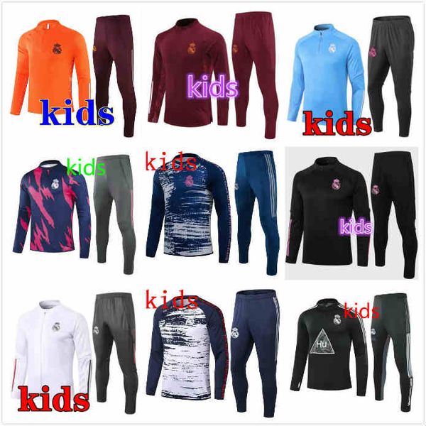

20 21 real madrid kids soccer tracksuit jackets chandal 2021 camiseta de futbol hazard benzema modric kids football jacket training suit, Black