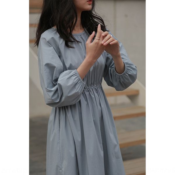 

mulan 2020 autumn new magnolia is th in autumn korean dress solid color a-line skirt temperament commuter women's wear waist tight show, Black;gray