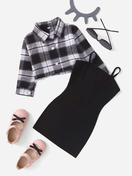 

baby cami dress with plaid button front blouse she, White