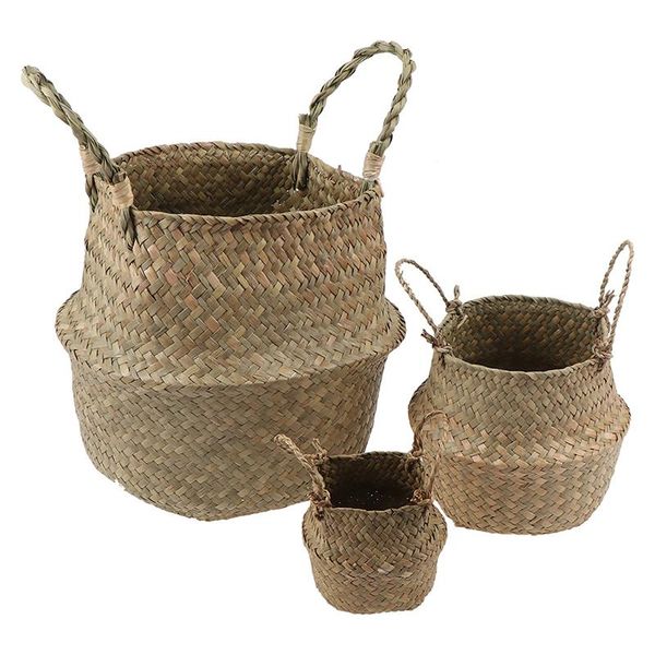 

new seagrass wickerwork basket rattan hanging flower pot dirty laundry hamper foldable storage baskets home garden decorative